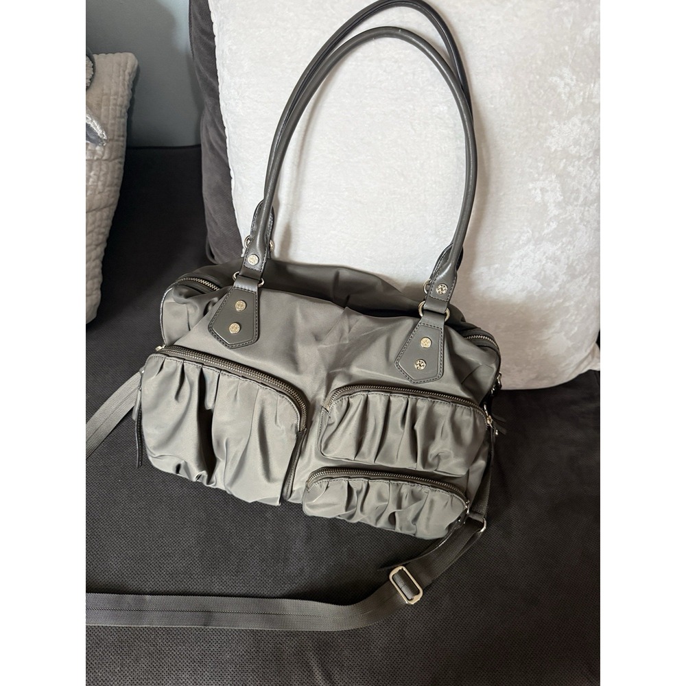 MZ Wallace Gray Nylon and Leather Bedford Jane Shoulder Bag with Zip Pouch